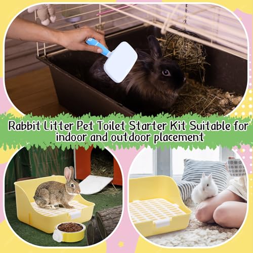 15 Pcs Rabbit Starter Kit Small Rabbit Litter Box Girls Gift Animal Grooming Kit Bunny Toys Bowl Blankets with Cleaning Set for Guinea Pig Accessories (Blue)