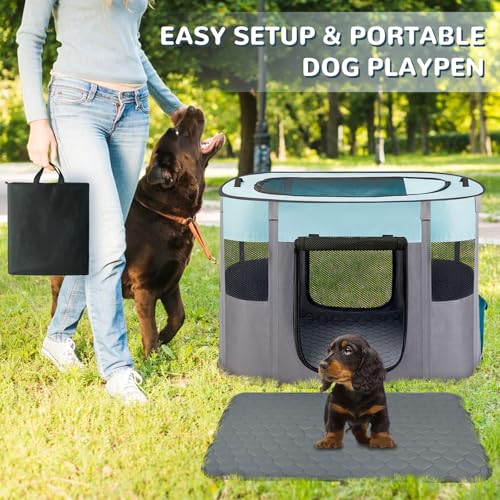 Pet Dog Cat Playpen with Waterproof Pad (Green / Small(28*23*19))
