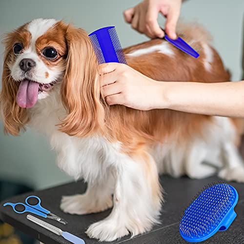 7 Piece Small Pet Grooming Kit with Brush (Blue)