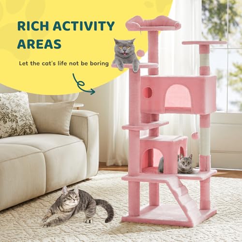 54 Inch Cat Tree Tower with Scratching Posts (Pink / 54'' × 20'' × 20'')