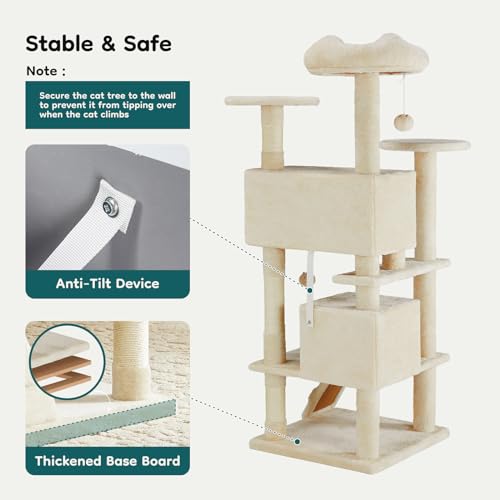 54 inch Indoor Cat Tree Tower (Beige / 54'' × 19.8'' × 19.8'')