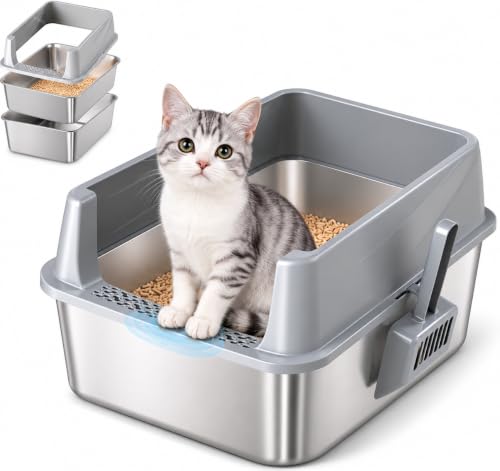 Stainless Steel Sifting Litter Box for Pine Pellets (【S】17.7" x 13.8" x 11")