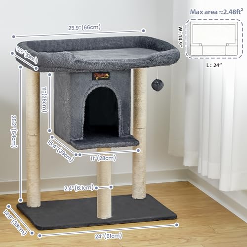 Cat Tree Tower Scratching Post for Indoor Large Adult Cats with Perch Bed (Dark Grey / 28 Inches)