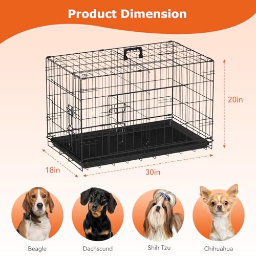 30" Foldable Metal Dog Crate (Black)
