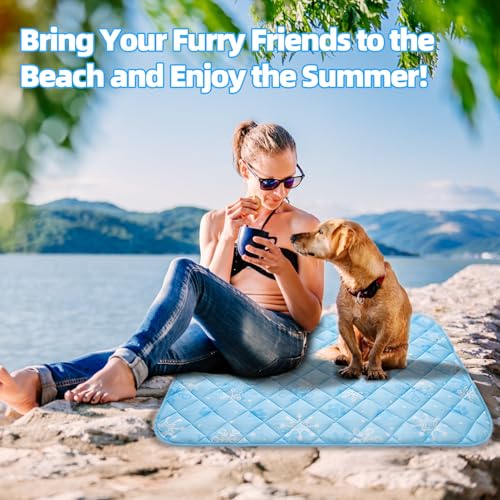 Dog Cooling Mat (Sky Blue Paw / Large 27.5IN x 38.5IN)