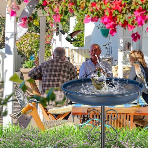 Metal Bird Bath for Outside (Vintage Blue)