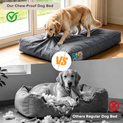 Chew Proof Indestructible Dog Bed (Grey / XL(42"x30"x4"))