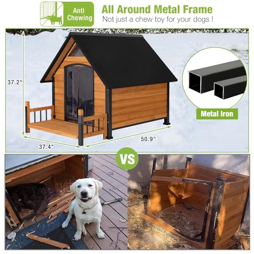 Extra Large Outdoor Dog House Weatherproof Winter Shelter with Chew (37.4"L Grey)