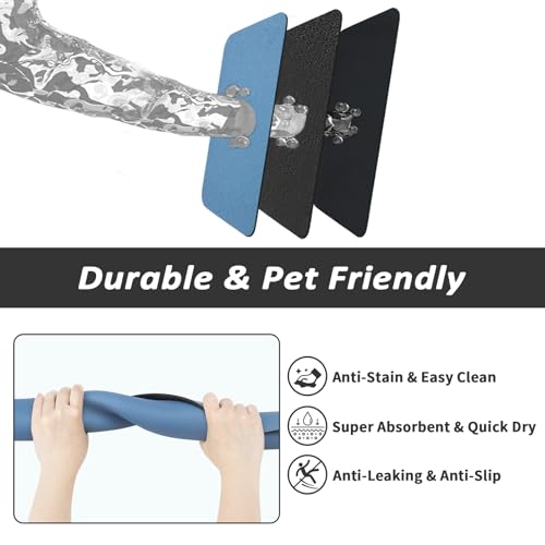 Dog Food Mat Absorbent Cat Mat for Food and Water (Blue / 36"L x 24"W)