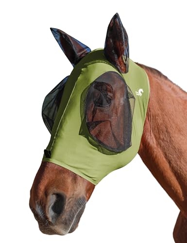 Horse Fly Mask with Ears (Olive Green / Large)