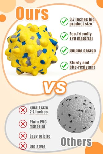 Dog Tennis Balls for Aggressive Chewers (Yellow+Blue-Medium-Point+Circle-4Pcs)