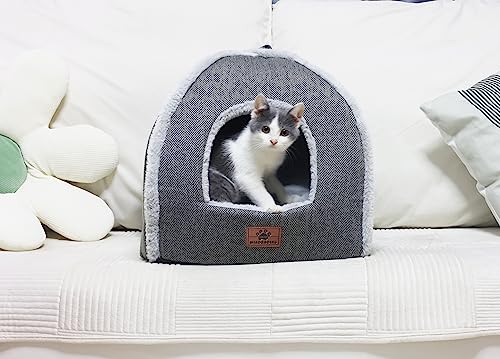 Cat Bed for Indoor Cats (Grey-2 / L(17.5 x 17.5 x 17.5 Inch))