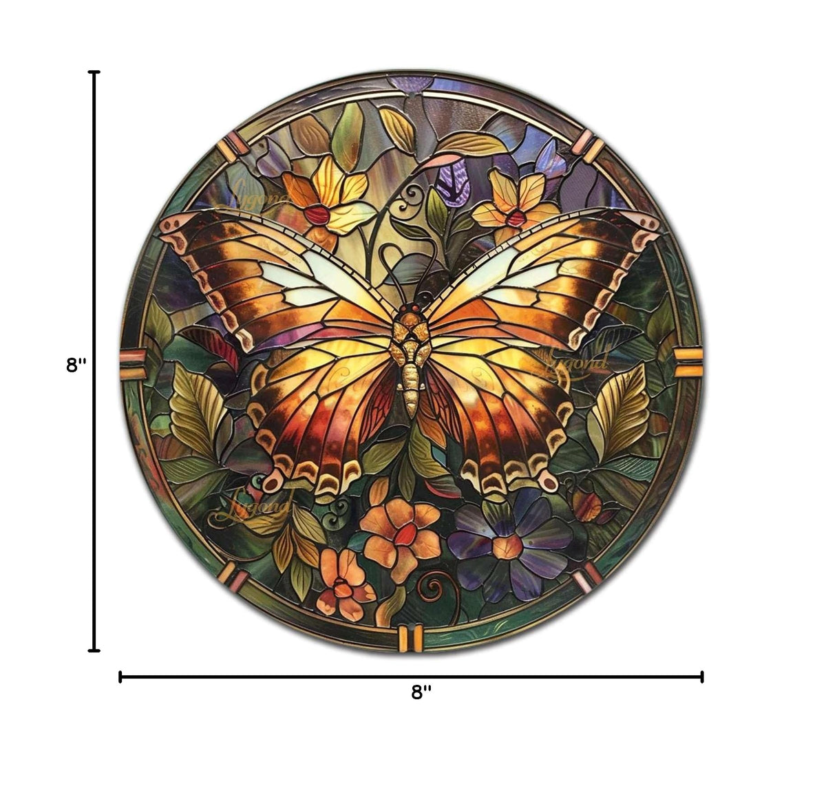 Metal Sign Tin Sign Circular Stained Glass Butterfly Funny Bathroom Decor for Garage 8×8 Inches (8×8 Inches / Butterfly-4)