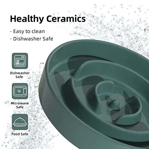 Ceramic Slow Feeder Dog Bowls (Dark Green)