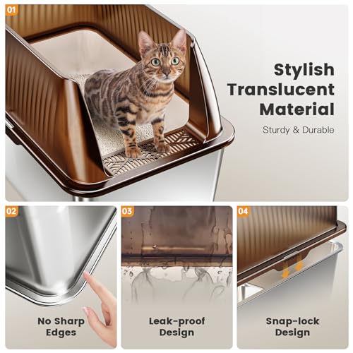 15”Stainless Steel Cat Litter Box Enclosure (Translucent brown / XX-Large)