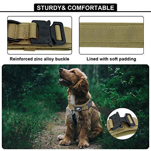 Tactical AirTag Dog Collar Leash Set (XL(19.5"-25") / Brown-SET)