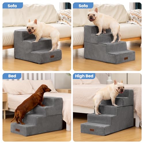 Dog Stairs for Small Dogs (Grey / Wider 3-Step 15.7" H)