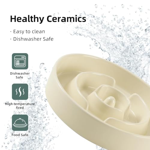 Ceramic Slow Feeder Dog Bowls (Light Yellow)