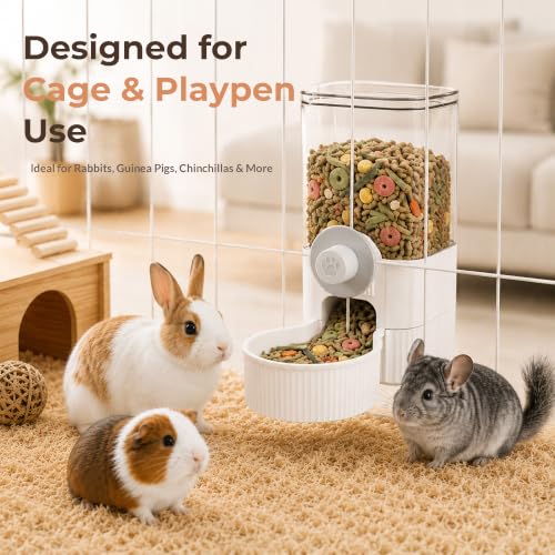 41 oz Hanging Gravity Feeder for Small Animal Cages Rabbit & Guinea Pig (White)