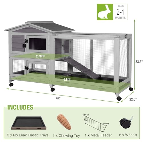 Large Indoor Rabbit Hutch Bunny Cage with Chew