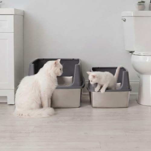XXL Stainless Steel Litter Box Enclosed High Sided for Cats (XXL / Stainless Steel)