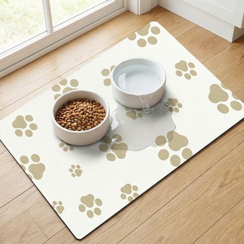 Pet Feeding Mat Dog Cat Food Mat Absorbent No Stains Quick Dry Rubber Bottom Anti (Off White-JY / 12"×20")