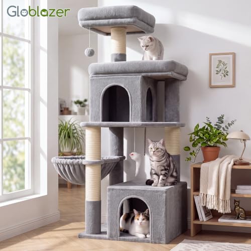 Cat Tree Tower 2 Condo Kitten Scratching Post (Light Grey / 54 inch)