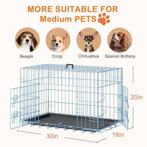 30" Foldable Metal Dog Crate (Blue)