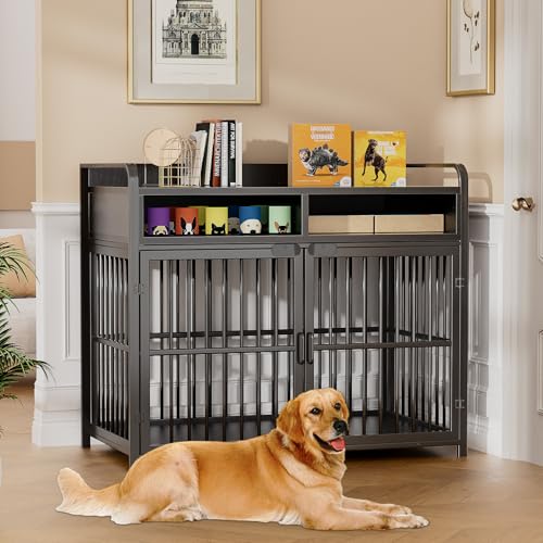 Large Dog Crate Furniture with Drawers Storage (Black / 40.6"L x 23.6"W x 44.9"H)