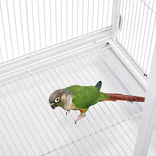54" Large Flight Bird Cage for Parrots Macaw Cockatiels Sun Parakeets Lovebird Green Cheek Conures African Grey Small Quaker Amazon Parrots with Rolling Stand (White)