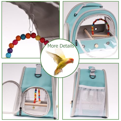 Portable Parrot Travel Cage Carrier with Small Swing Toy&Cage Colorful Toys Set Small Bird Parakeet Bag with Standing Perch Bird Carry Transport Bag (Green / 12.0"L x 7.0"W x 12.0"H)