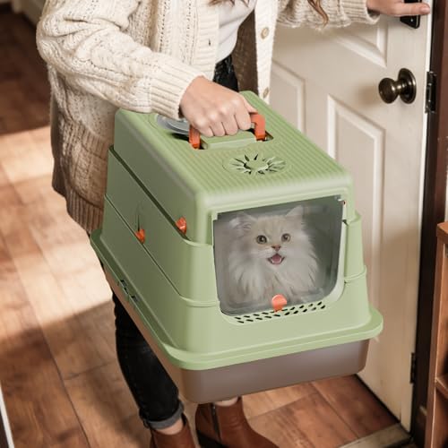 Stainless Steel Cat Litter Box with Lid (Green)