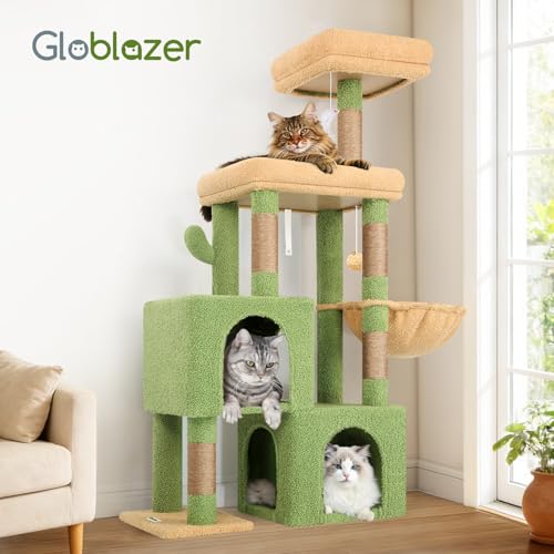 52in Cactus Cat Tree Tower for Indoor Cats (Green / L)