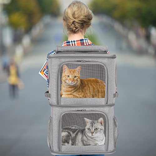 Extra Large Double Pet Carrier Backpack for Cats & Small Dogs (Grey / 15.8"L x 11.8"W x 23.6"H)