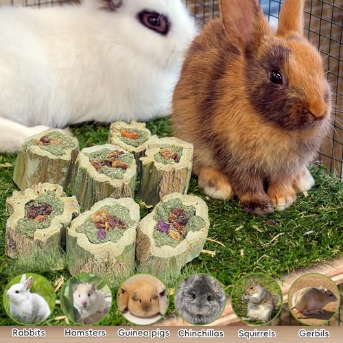 Rabbit Chew Toys Natural Baked Papaya Wood Bunny Molar Treats Contain Alfalfa Grass Apple Carrot and Purple Sweet Potato Filling for Hamsters Guinea Pigs Chinchillas Teeth Grinding