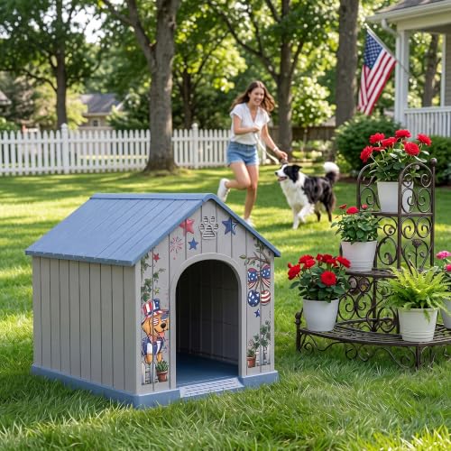 Indoor & Outdoor Waterproof Dog House (Blue Pattern / Large Dog: 38 Inch)