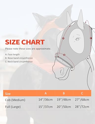 Horse Fly Mask with Forelock Opening Stretch Breathable and Comfortable for Horses UV (Vitality Orange / M)