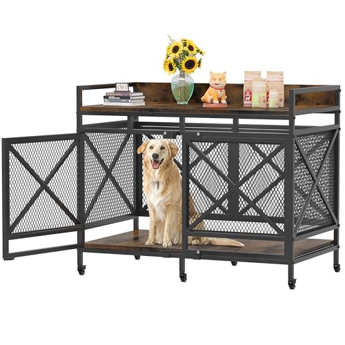 48" Dog Crate with Wheels (Brown / 36.0"L x 27.5"W x 47.2"H)
