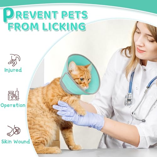 Cat Cone Collar Soft to Stop Licking (Solid Green / M)