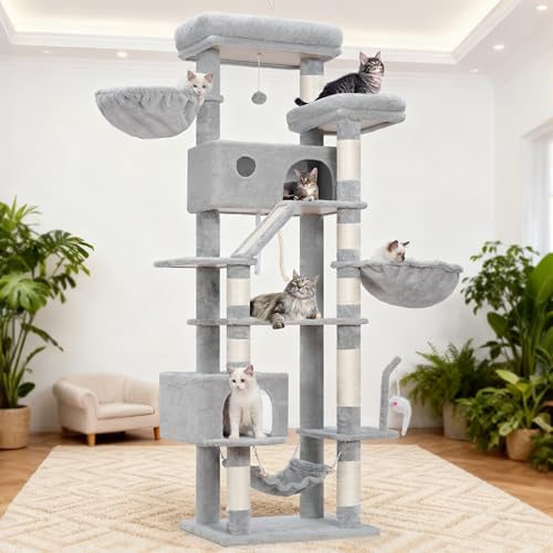 Tall Cat Tree Tower for for Multiple Cats (78.7 inch / Light gray)