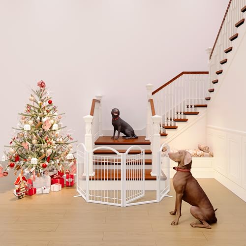 Metal No Assembly Freestanding Dog Gate with Door Walk Through (White / 4 panels)