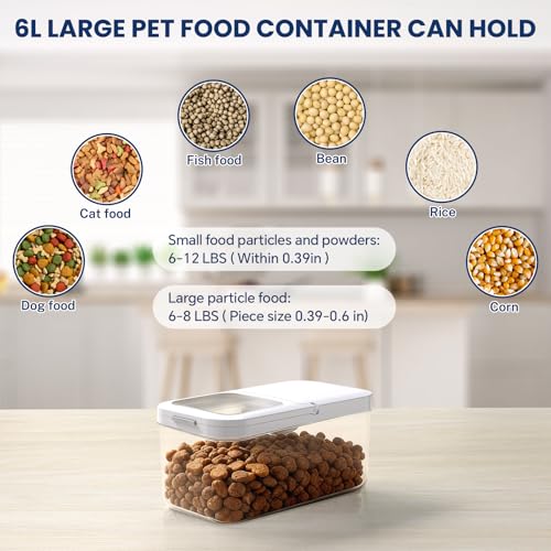 6 Lbs Airtight Dog Cat Food Storage Container and Dog Treat Containers BPA (Milky White 6L-A)