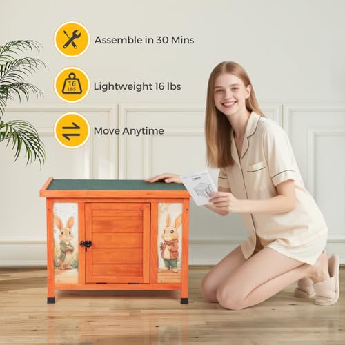 24 Inch Rabbit Hutch Outdoor (Orange w/printing / Middle)