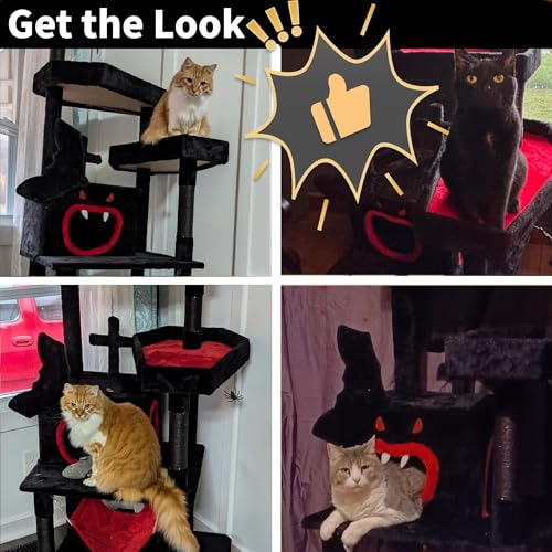 Gothic Cat Tree with Coffin Bed (Black and Red / 63inch)