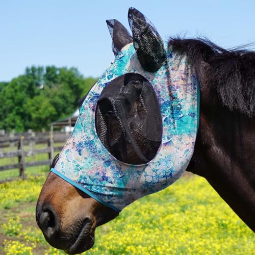 Super Comfort Stretchy Fitting Horse Fly Mask with UV Protection Soft on Skin with Breathability Pastel Mix Full Size (Full (Large) / Pastel Mix)