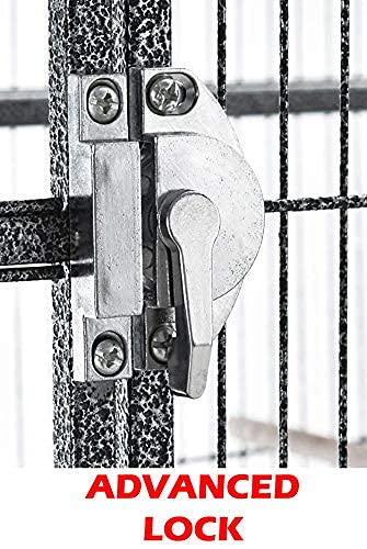 64" Extra Large Corner Bird Flight Breeding Wrought Iron Rolling Parrot Cage Side Solid Metal Plate Feed Doors Pull Out Removable Grate and Tray with Around Metal Seed Guard (30" x 30" x 63.5"H / Black Vein)