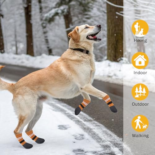 Anti Slip Dog Boots & Paw Protectors for Hardwood Floor (Khaki / Large(Paw width 2.16in/5.5cm))