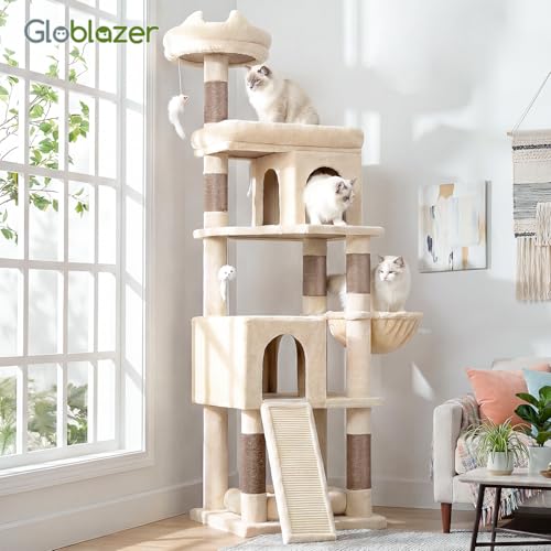 S72 Heavy Duty Cat Trees for Large Cats 20 lbs+ (Beige / 72 inch)