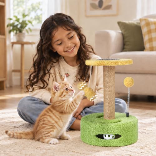 Small Cat Scratching Post with Perch Kitten Toys for Indoor Kittens 4 in 1