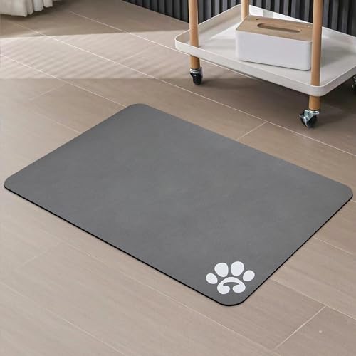 Pet Cat Food Mats (Dark Gray & Footprints Logo / 24"L x 16.9"W)